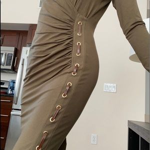 Carmen Marc Valvo dress in olive green